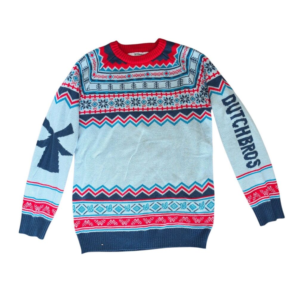 Dutch Bros Sweater Size M Blue Fair Isle Nordic Blue Red Unisex Limited Edition - Picture 2 of 7